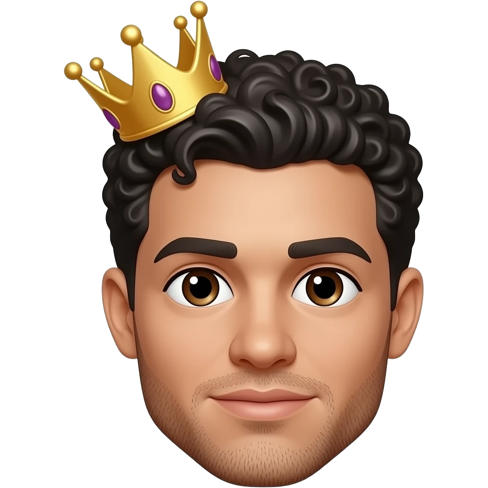 وجه قمحاوي شعرو اسود و مجعد خفيف و عل راسو تاج ووشو متحدد زي بتاع الجيم عندو فك متحدد و شكلو كرتوني شويه شبه. ايموجي سناب و راس بس الظاهره emoji