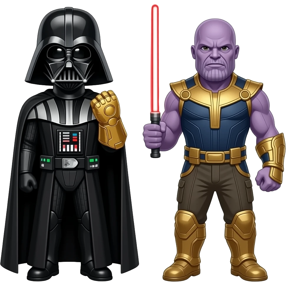 Darth Vader wearing the gold infinity gaunlet next to Thanos holding a red lightsbaer emoji