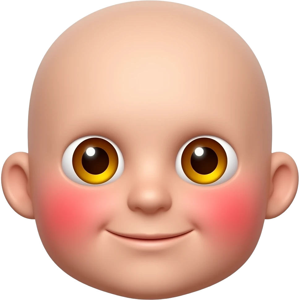 빨간 얼굴의 홍조를 하고 있는. 노란 눈알  갈색 동공의 귀여운 만화 입체적 이모티콘 emoji