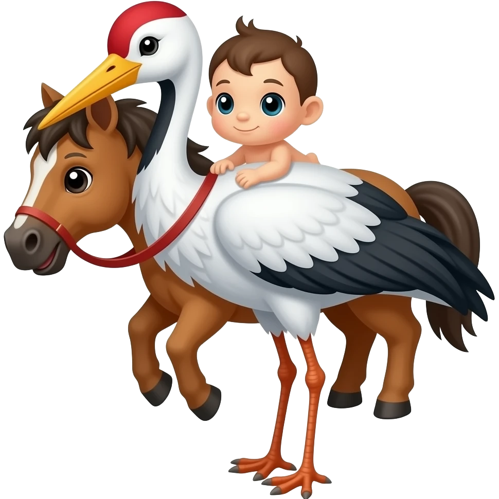 Stork carrying baby horse emoji