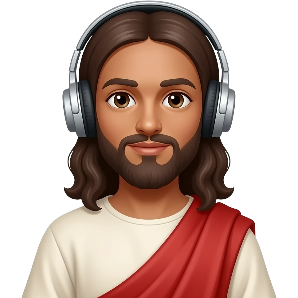 Sand skin complextion Jesus Christ wearing tunic and headphones emoji