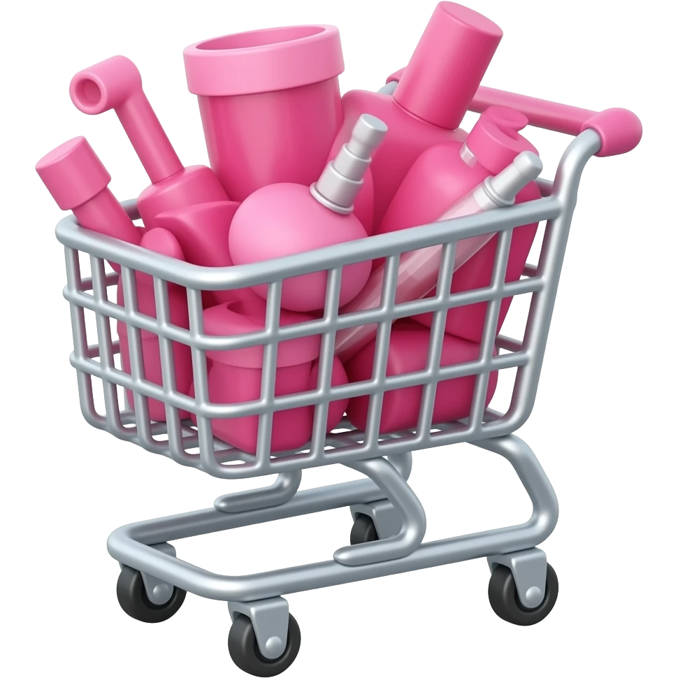 shopping cart filled with random pink items emoji