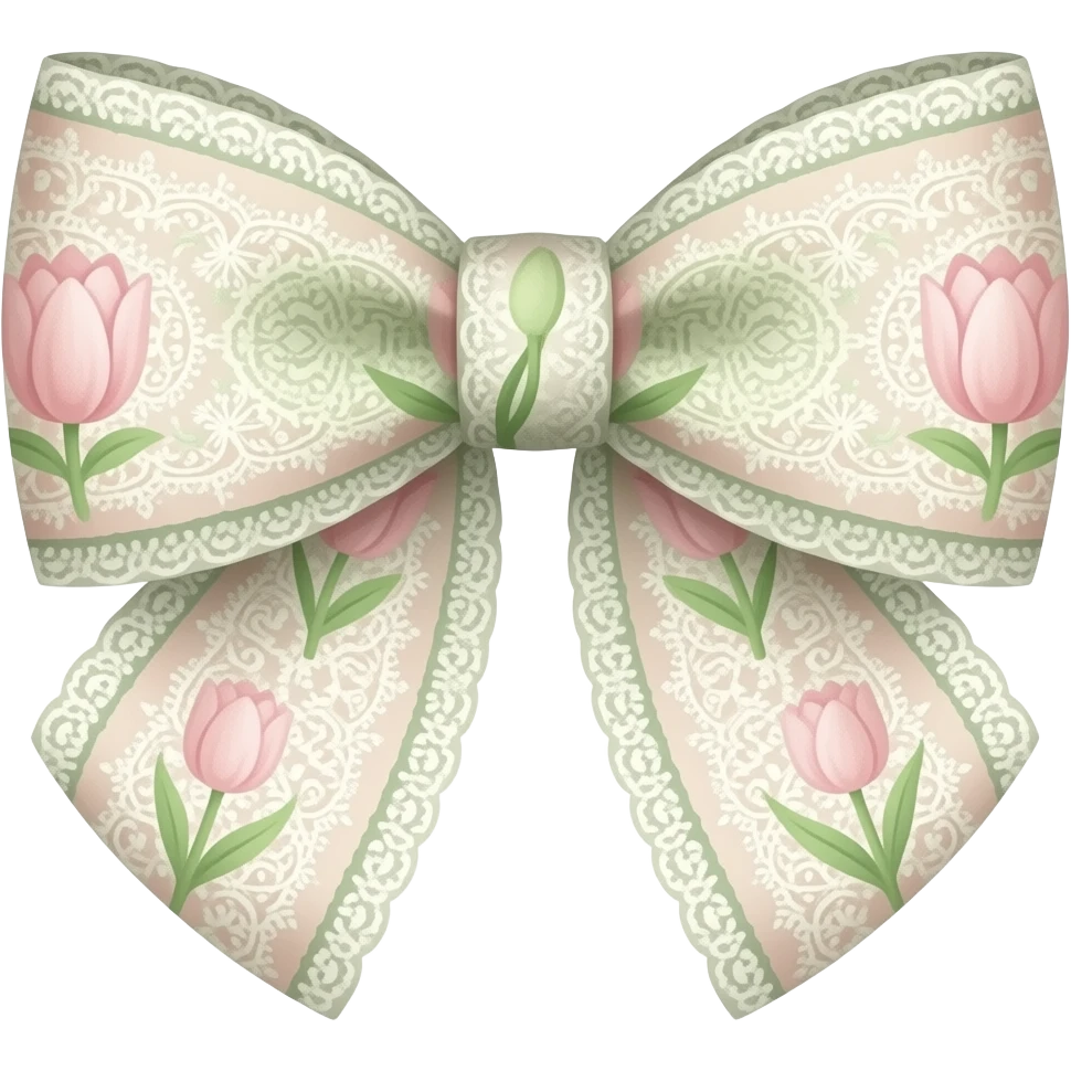 light pink ombre green pastel with tulip rococo style pattern on bow lace coquette bow emoji