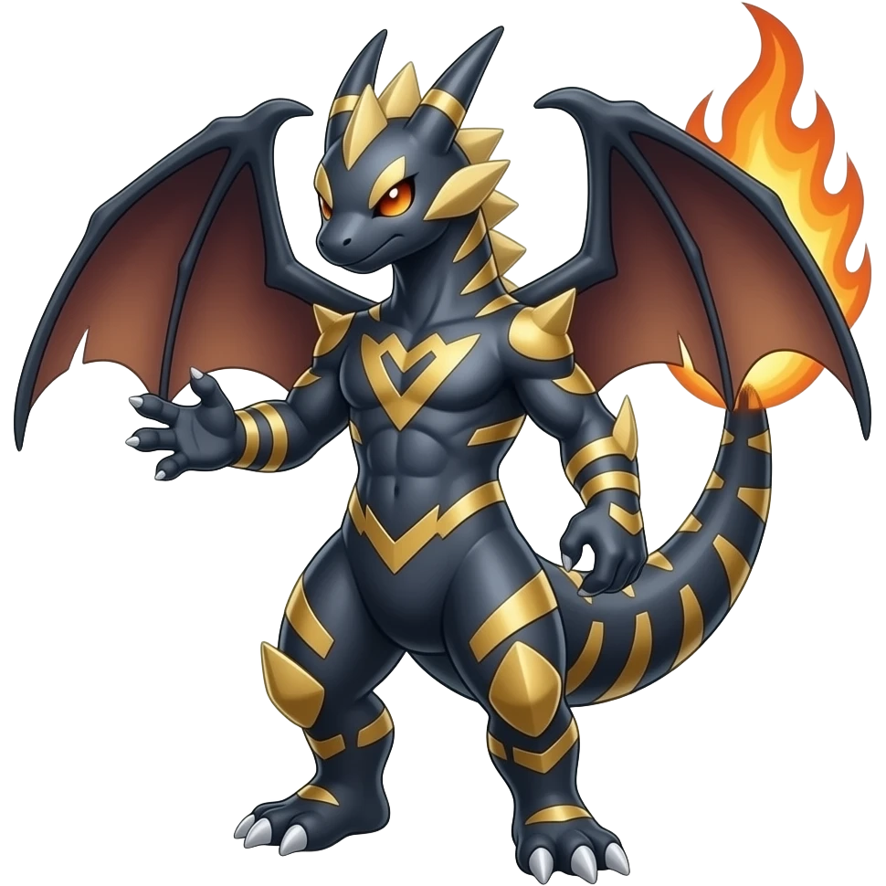Shiny Dark Dusky Cool Hot Guilmon-Zoroark-Renamon-Flamedramon-Lucario-Renamon-Fakémon-fusion (full body) emoji
