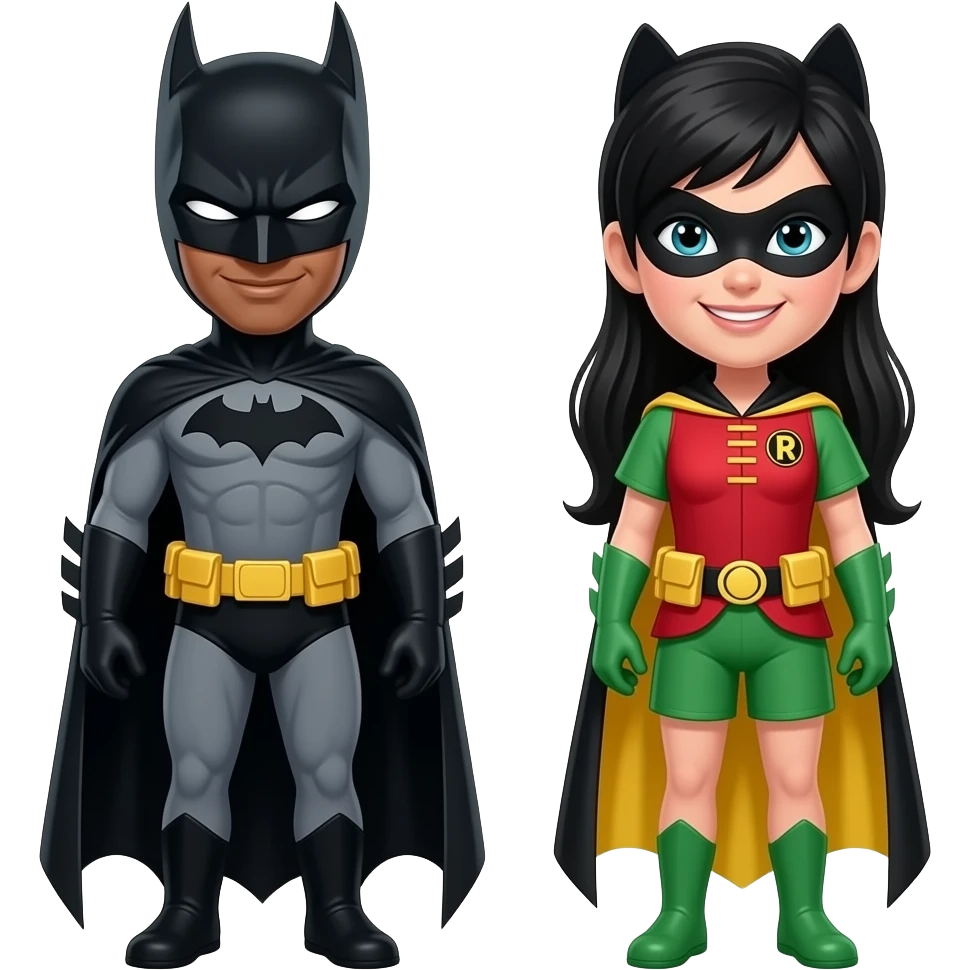black female batman with long hair and black robin with long hairsmiling emoji