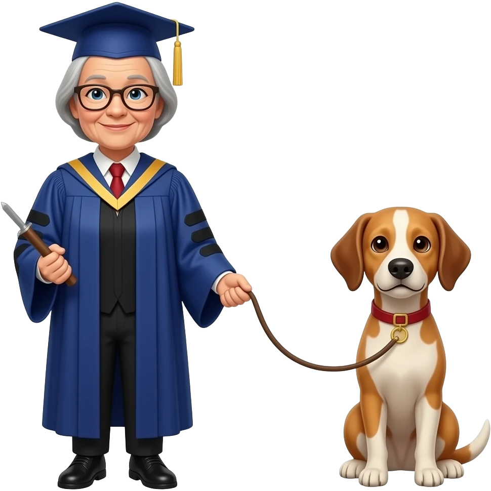 older female asian dean holding a leash on a thinn dog emoji