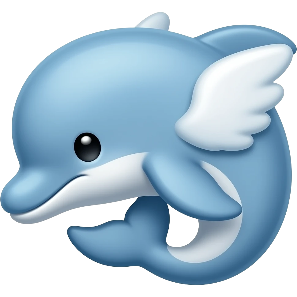 🐬dolphin emoji but with 2 little white wings, blue, curld up,2d, simple emoji