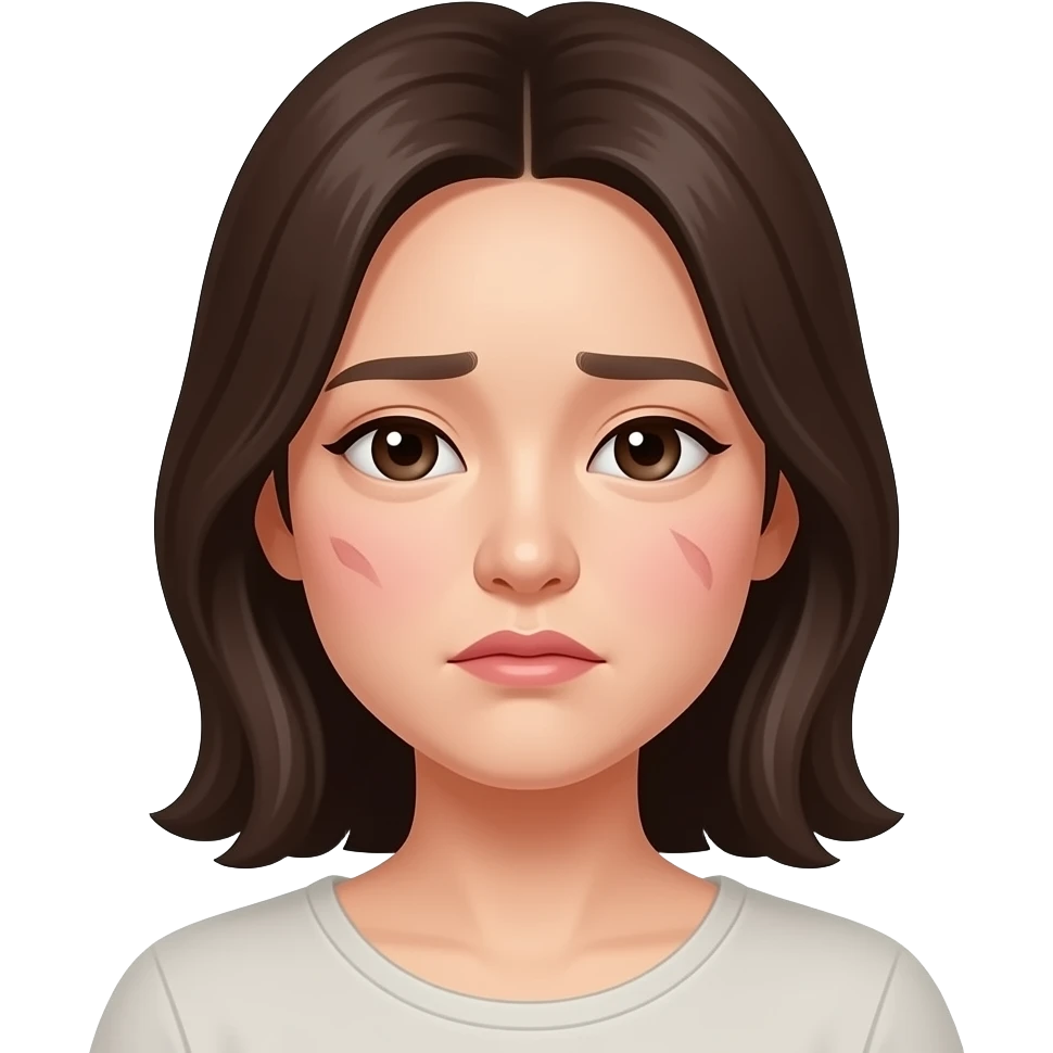 얼굴에 여드름이 난 한국 여자 표정은 울상이다 emoji