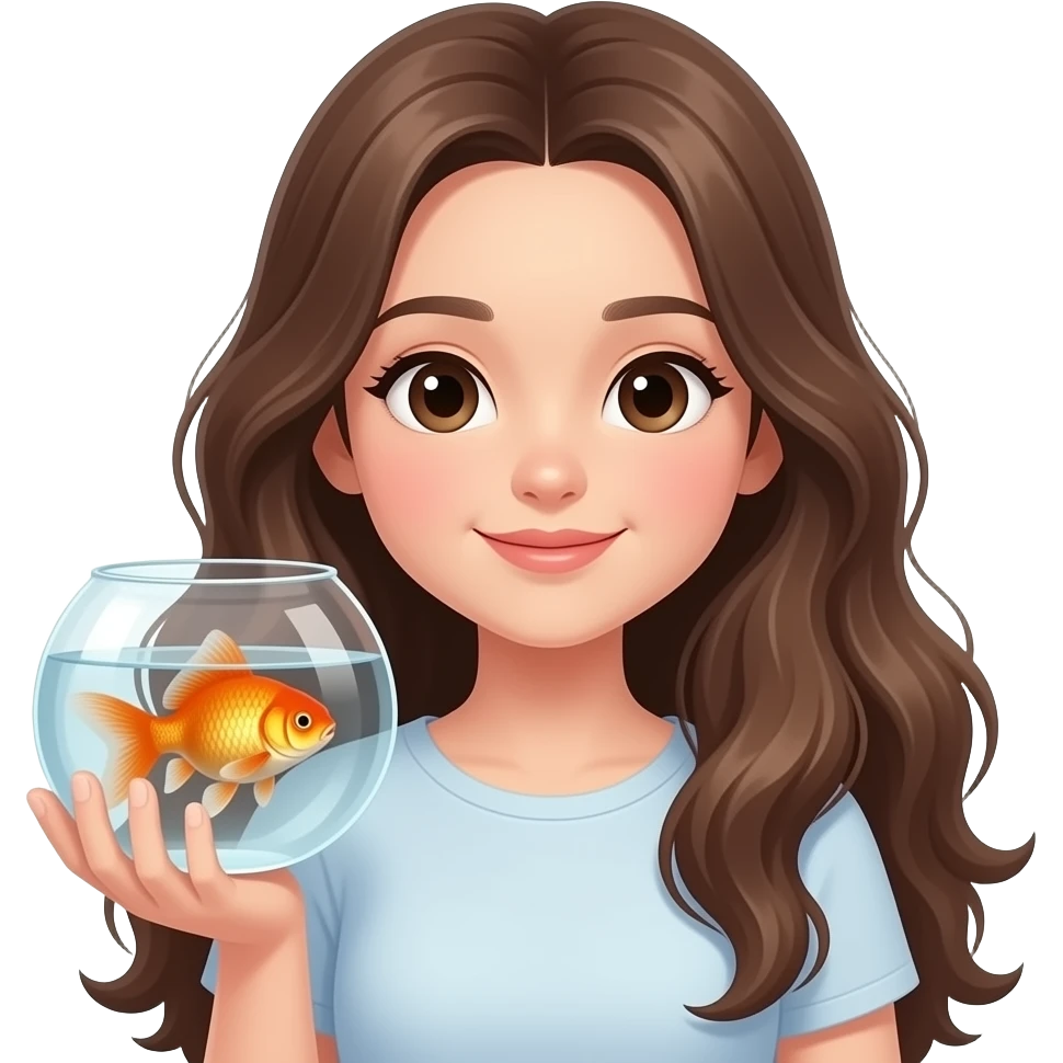 Long haired Girl holding goldfish not in bowl emoji