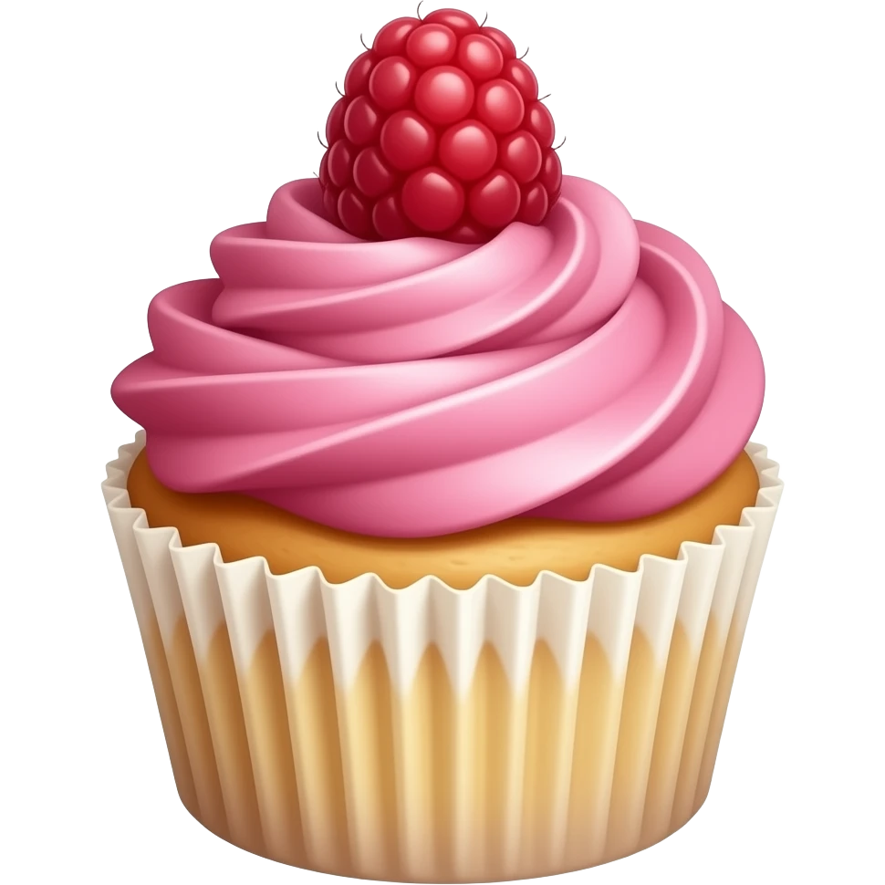 cupcake with dark pink frosting and a raspberry on top emoji