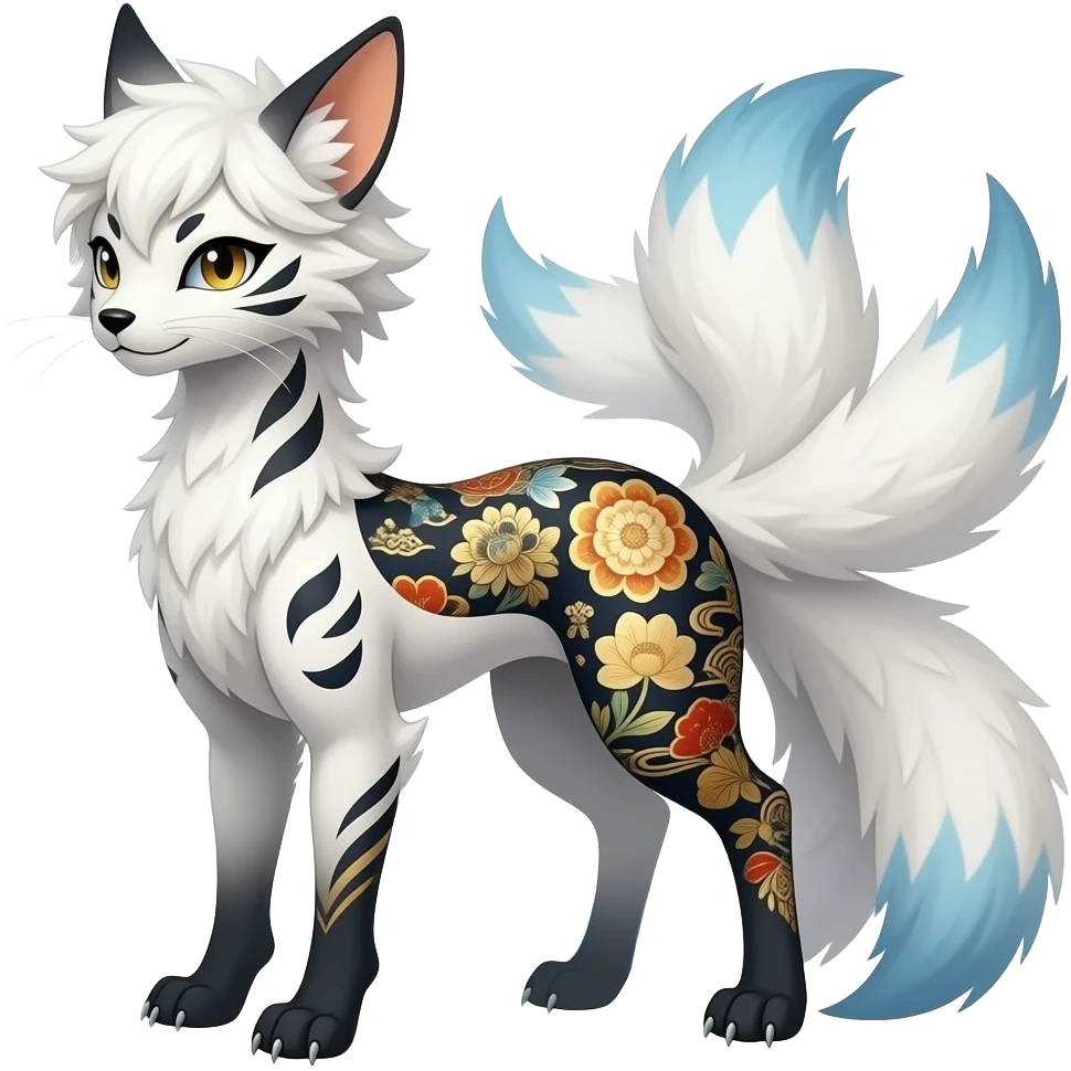 Slim thin lanky scrawny tall elegant oriental feral painted Asian Absol-Glaceon-Sylveon-fusion-hybrid-creature emoji