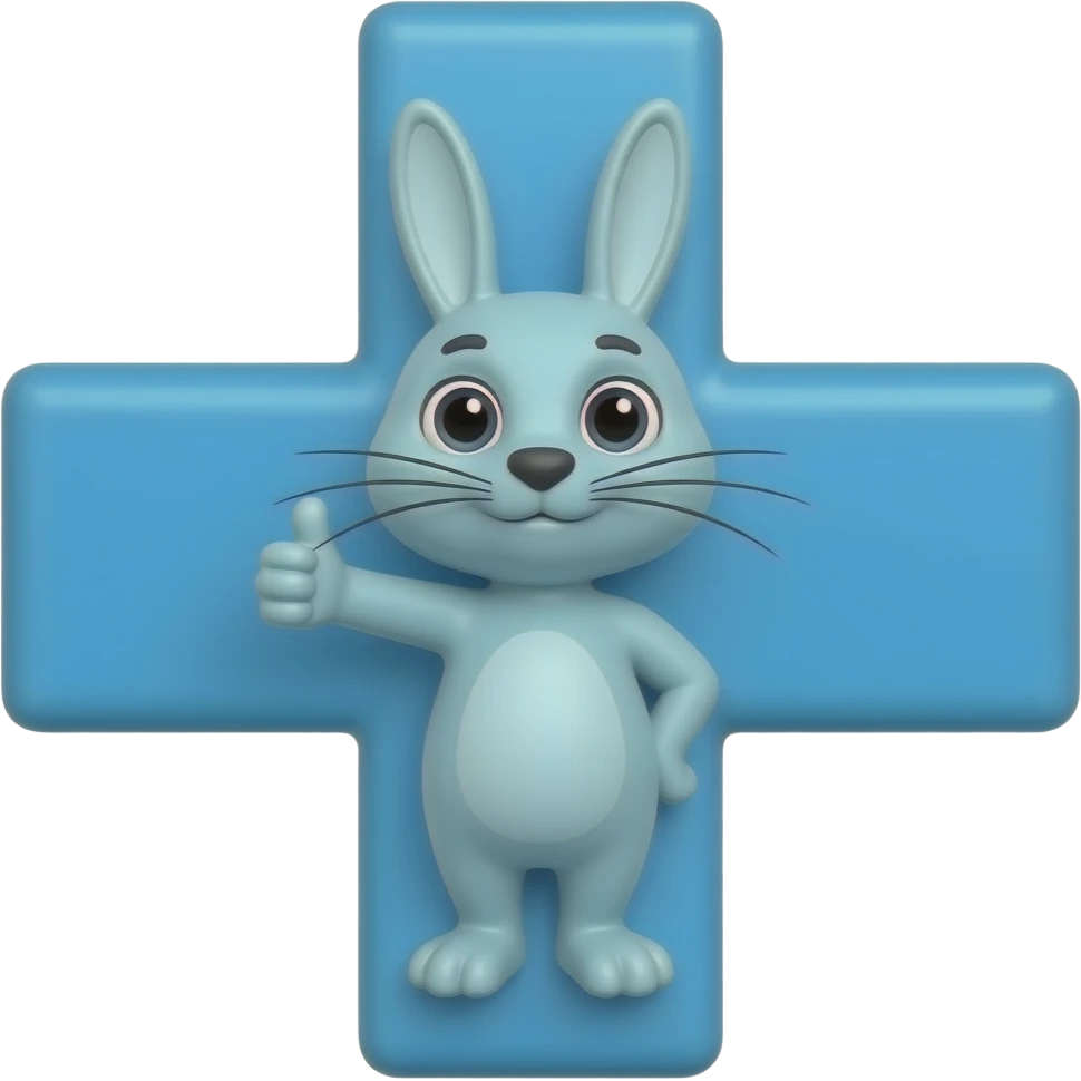 Ayúdame a crear un emogi de cruz azul  donde el conejo blue nos de un like con su manita que este lindo por favor emoji
