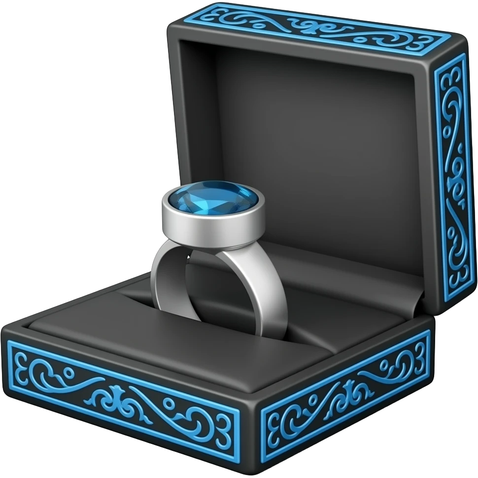 Sapphire men's ring in a black box with blue ornate trim emoji