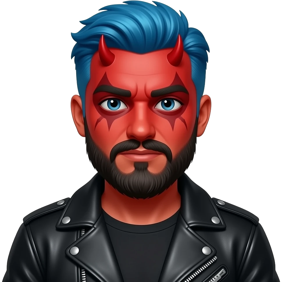 man with beared and spice blue hairs and red devil paint and wear a black leatheer jacket emoji