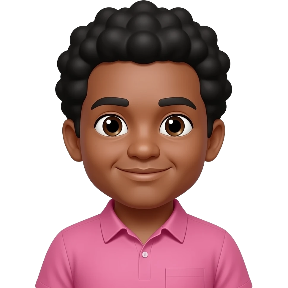 niño gordito pelo negro afro, que se vea mas mayor y con una camisa rosada emoji