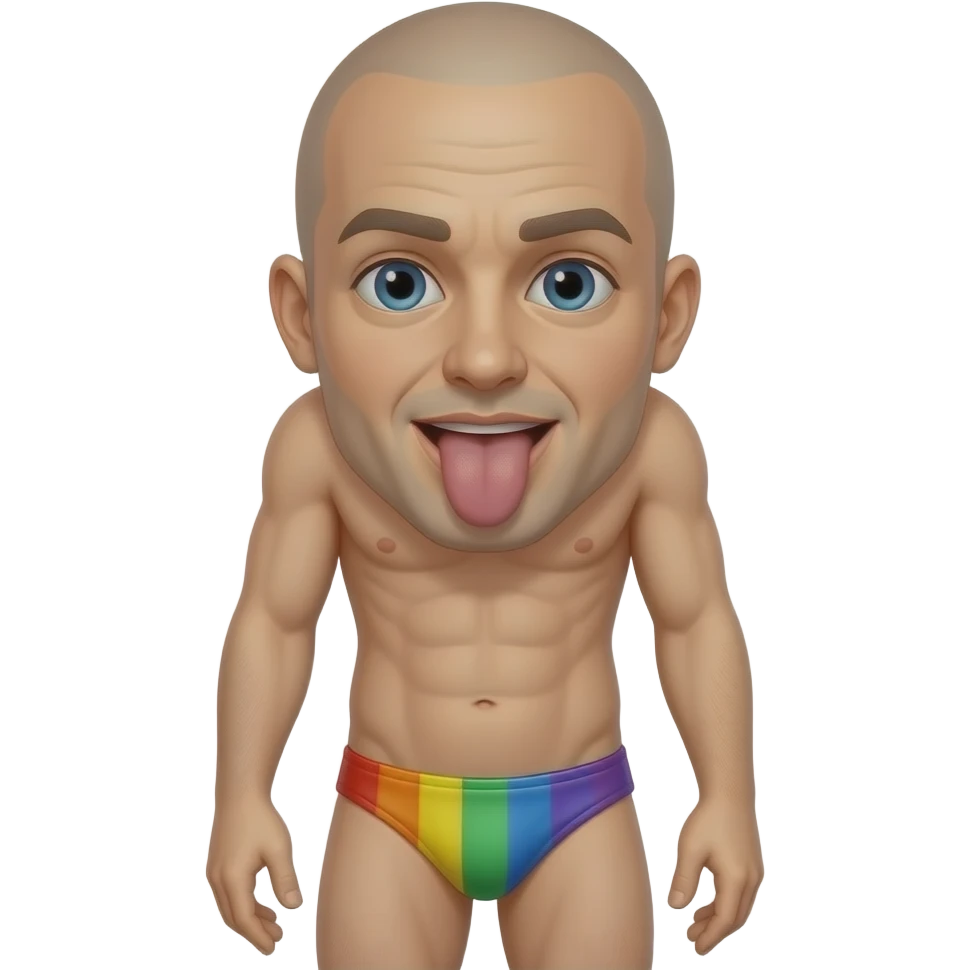 Bald Gay dude in leather bikini rainbow licking a butthole emoji
