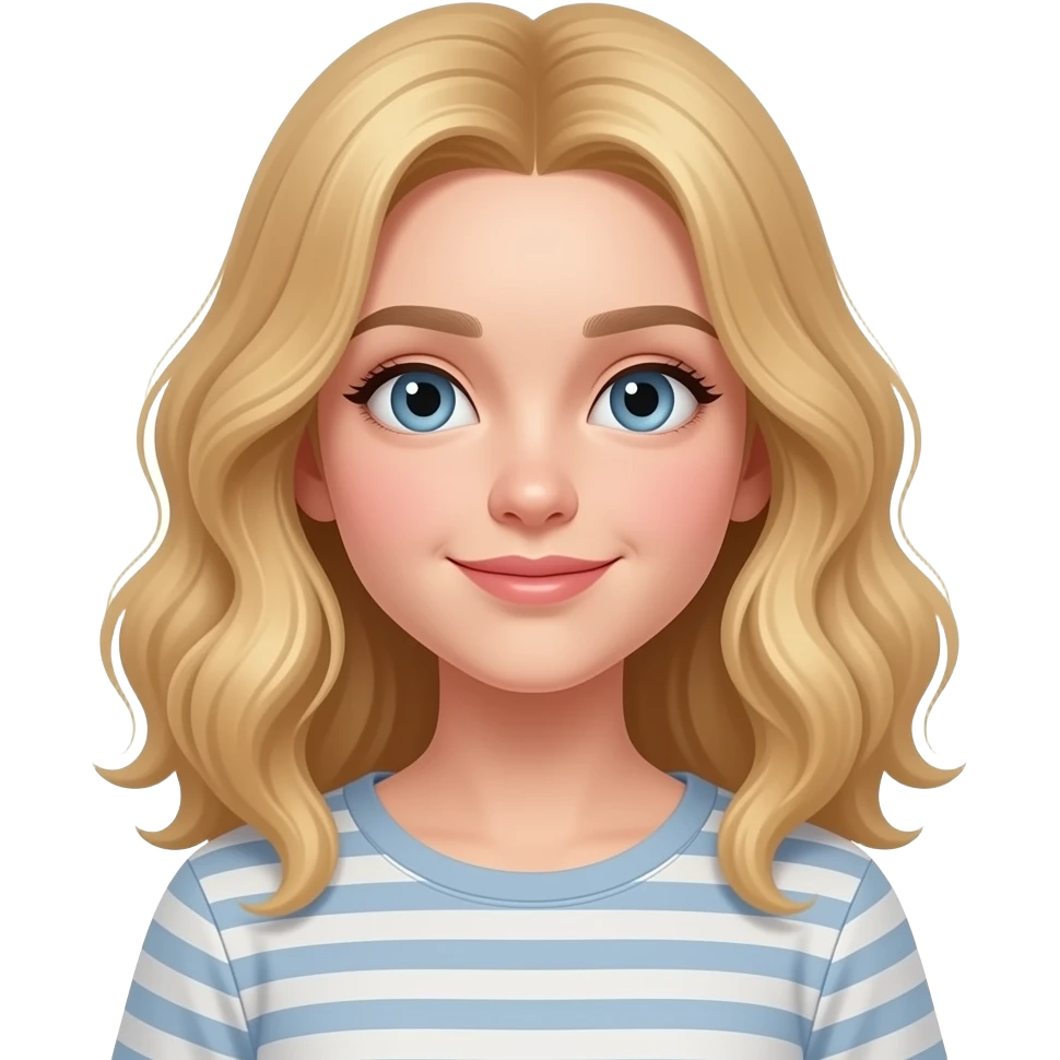 Teenager with blonde wavy hair who is so pretty full body realistic emoji