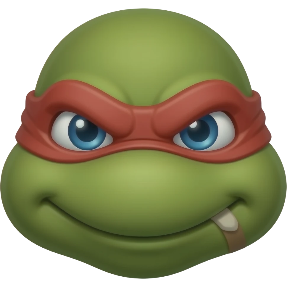 Donatello Ninja Turtle head wearing red mask with knot on one side with tails, serious face emoji
