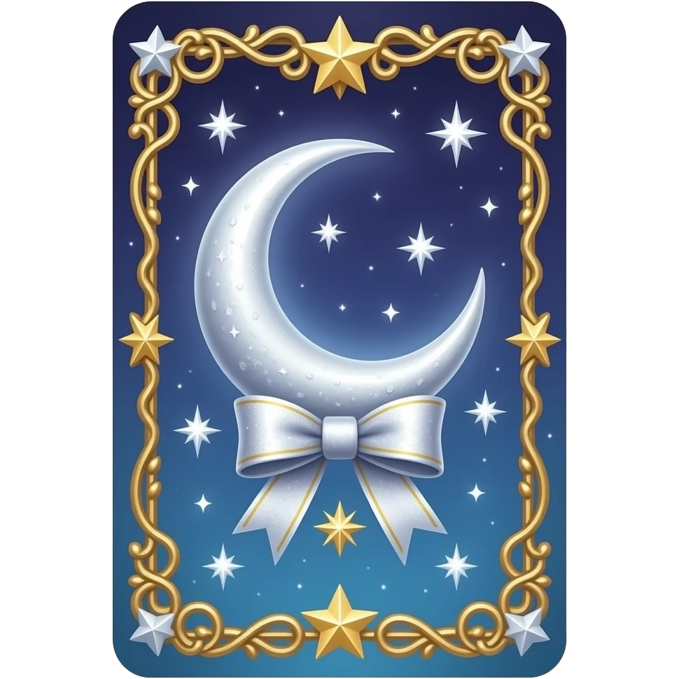 beautiful magical tarot card with the moon and ribbon bow and stars and golden embellishments emoji