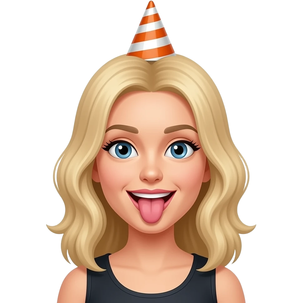 Une femme blonde jolie folle avec un petit entonnoir sur la tete qui tire la langue emoji