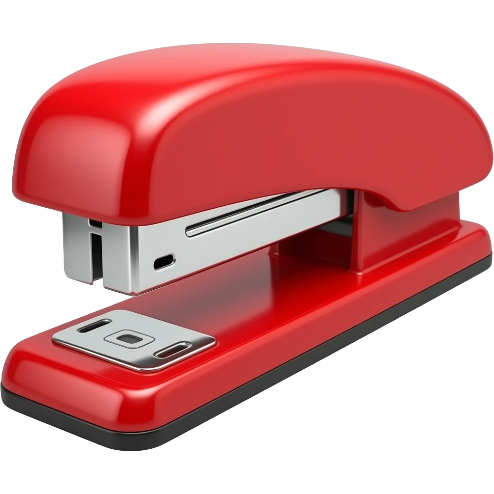 swingline shiny red stapler without stem coming off the stapler wide regular size longer longer and bright red profile view 12 inches long side view emoji