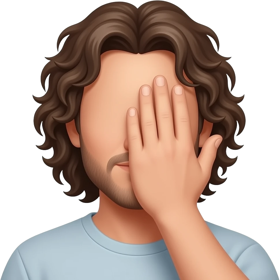 Homme cheveux long et bouclés avec la paume de main sur tout le visage emoji