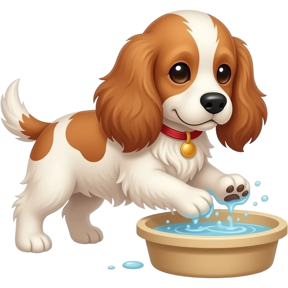 английский кокер спаниель моет лапы под проточной водой emoji