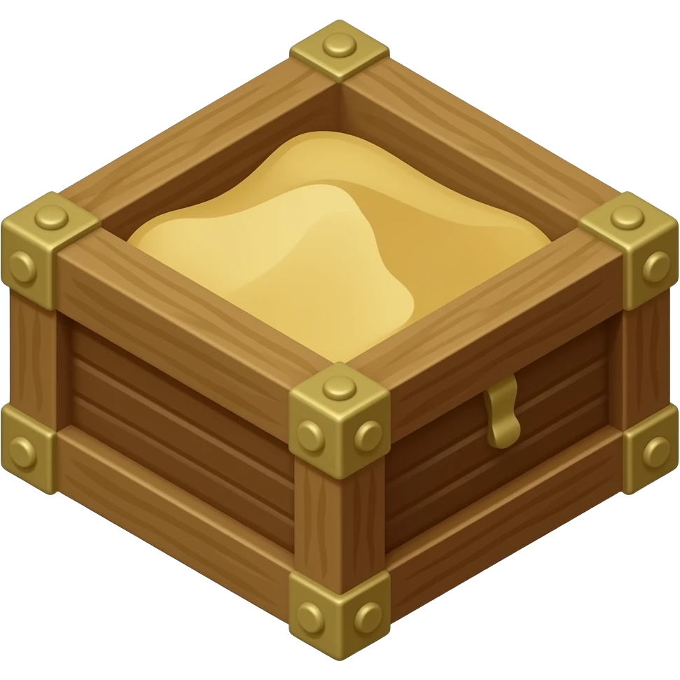 wooden box filled with sand, isometric view emoji