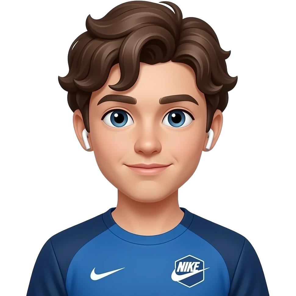 a sixteen year old boy with brown wavy hair who wearring a nike tech and airpods emoji