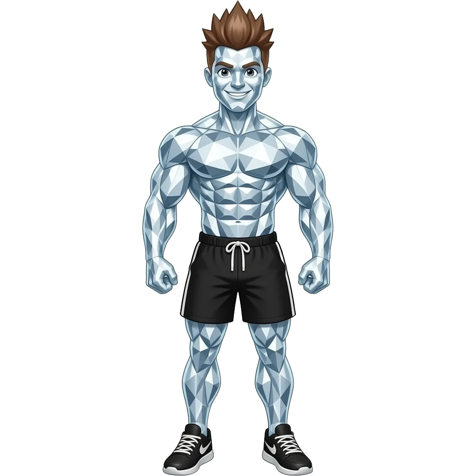 muscular jock with spiked brown hair and a body and head made of diamonds, wearing black athletic shorts and black athletic shoes emoji