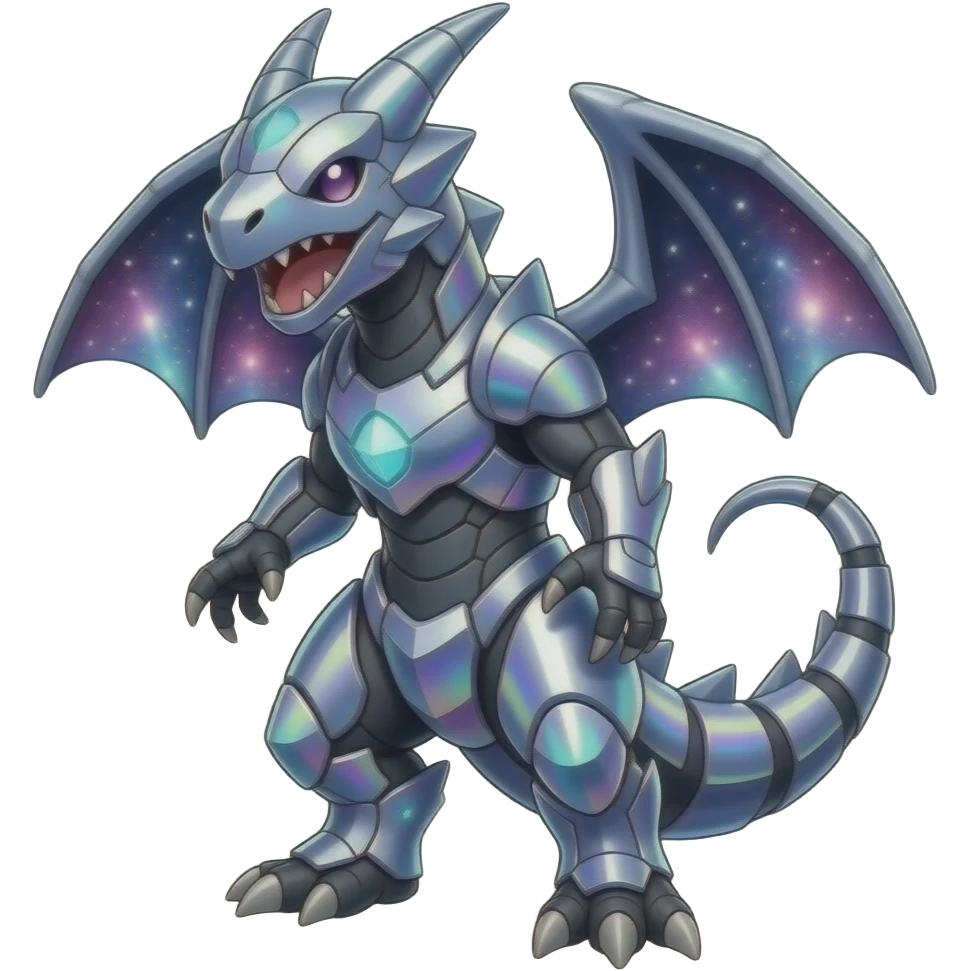 Shiny Futuristic Celestial Fakemon-Pokemon-Digimon-Spectrobes-Raptor-fusion, full body emoji