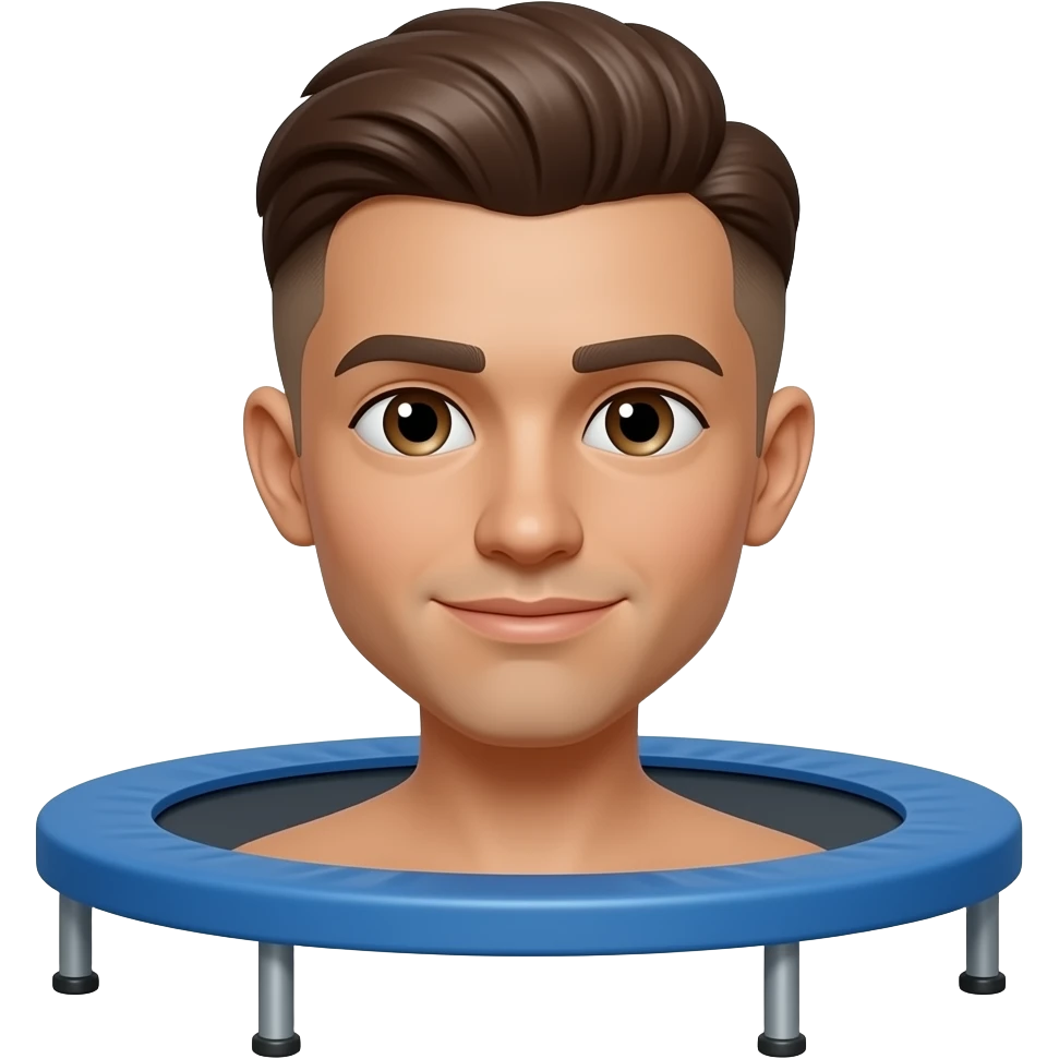 make me a tan 22 year old with a brown low taper fade with skin color tan on a trampoline emoji