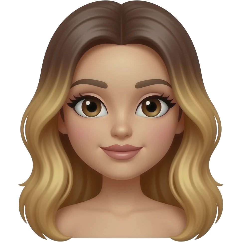 Luxury 3D girl emoji, glamorous makeup,dark eyes, long sleek blowout hair with honey blonde balayage, lightly tanned skin, glossy nude lips, soft lighting, chic Instagram aesthetic, ultra realistic. emoji