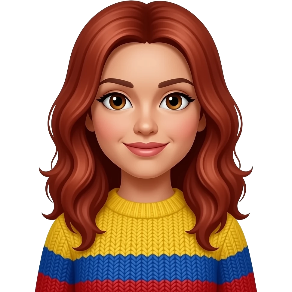 Emoji mujer colombiana con cabello cobrizo con el suéter de Colombia emoji