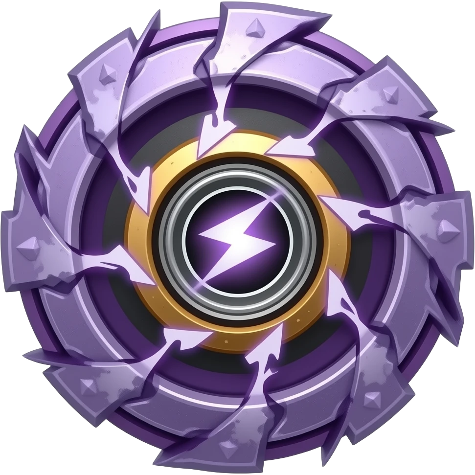 purple storm breaker bayblade, heavy armored top, electric pulse core emoji