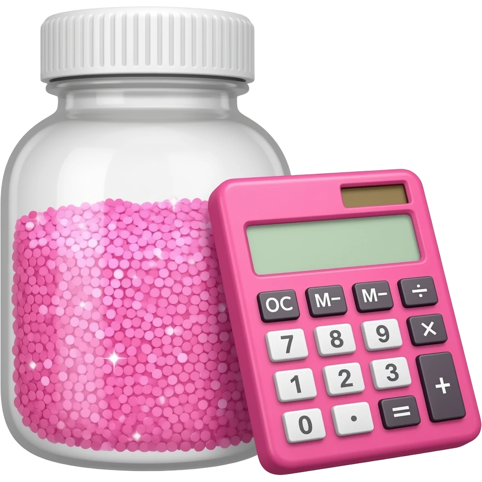 pink sparkly pill bottle with pink calculator leaning on it emoji | AI ...