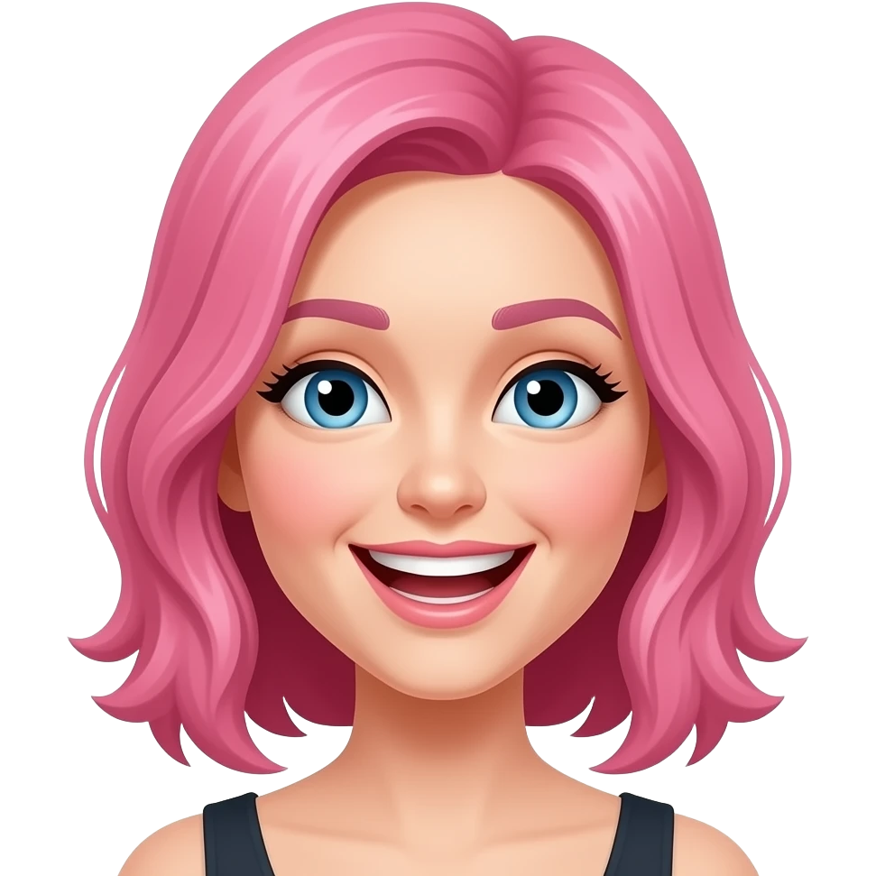 Woman with pink hair and blue eyes laughing emoji