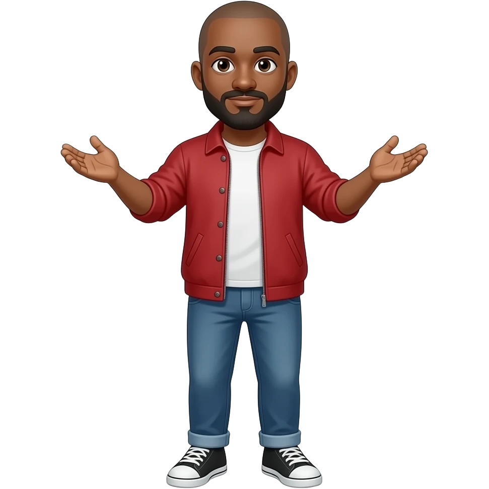 Create an light skinned bald black guy with beard and mustache doing the shrug like this 🤷🏽 emoji