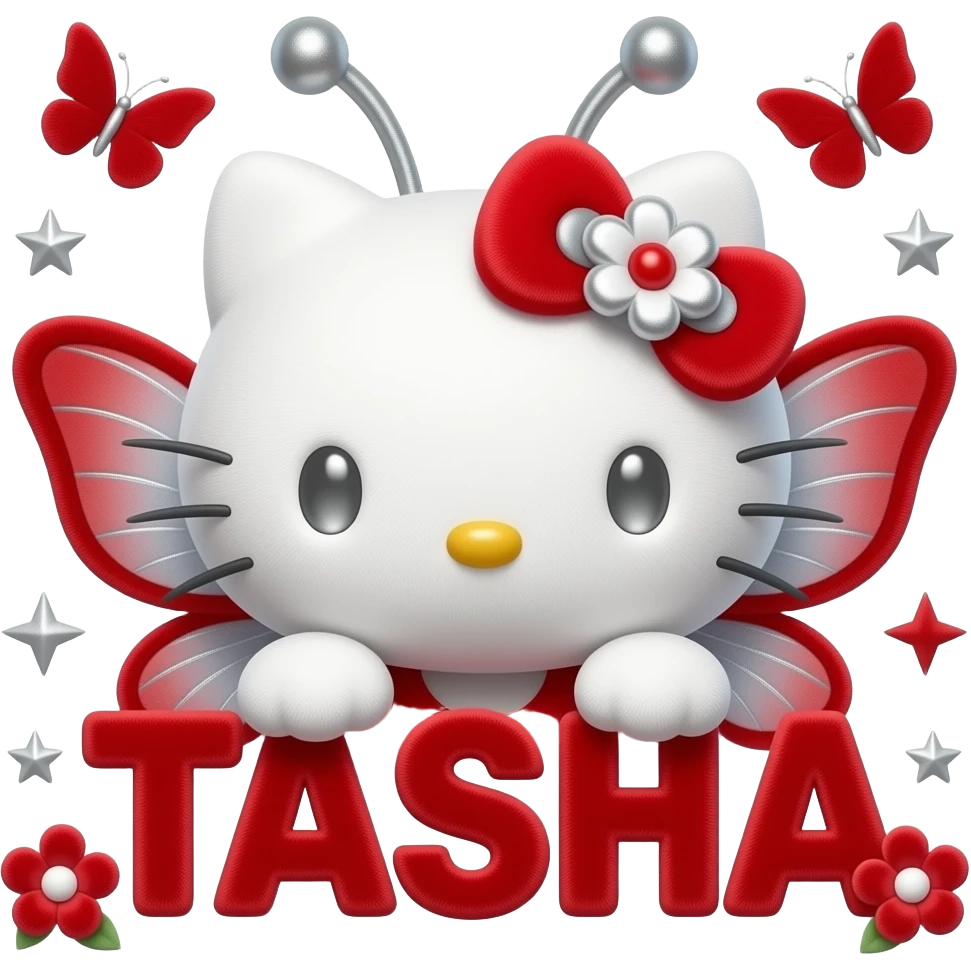 White velvety fur 3D hello kitty head, silver eyes, red silver white 3D ...