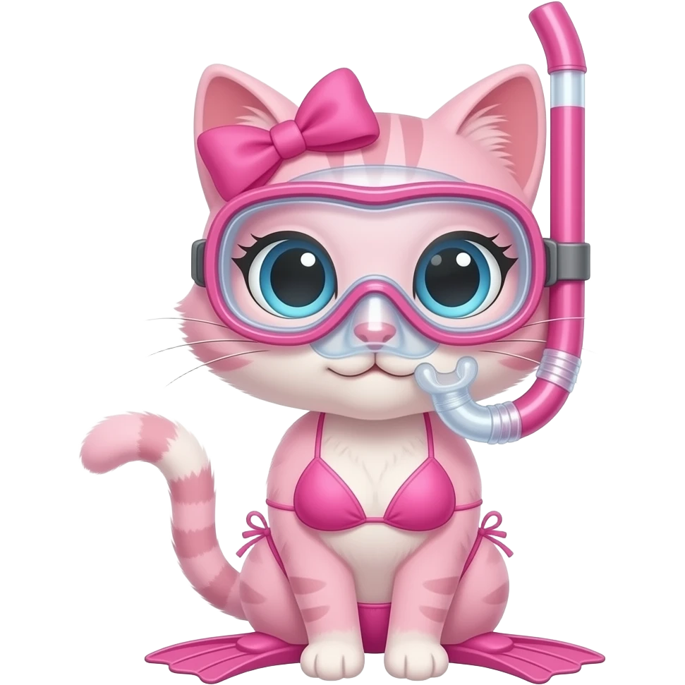 pink anthro cat with a pink bow on the head pink snorkel a pink flippers and a pink bikini emoji