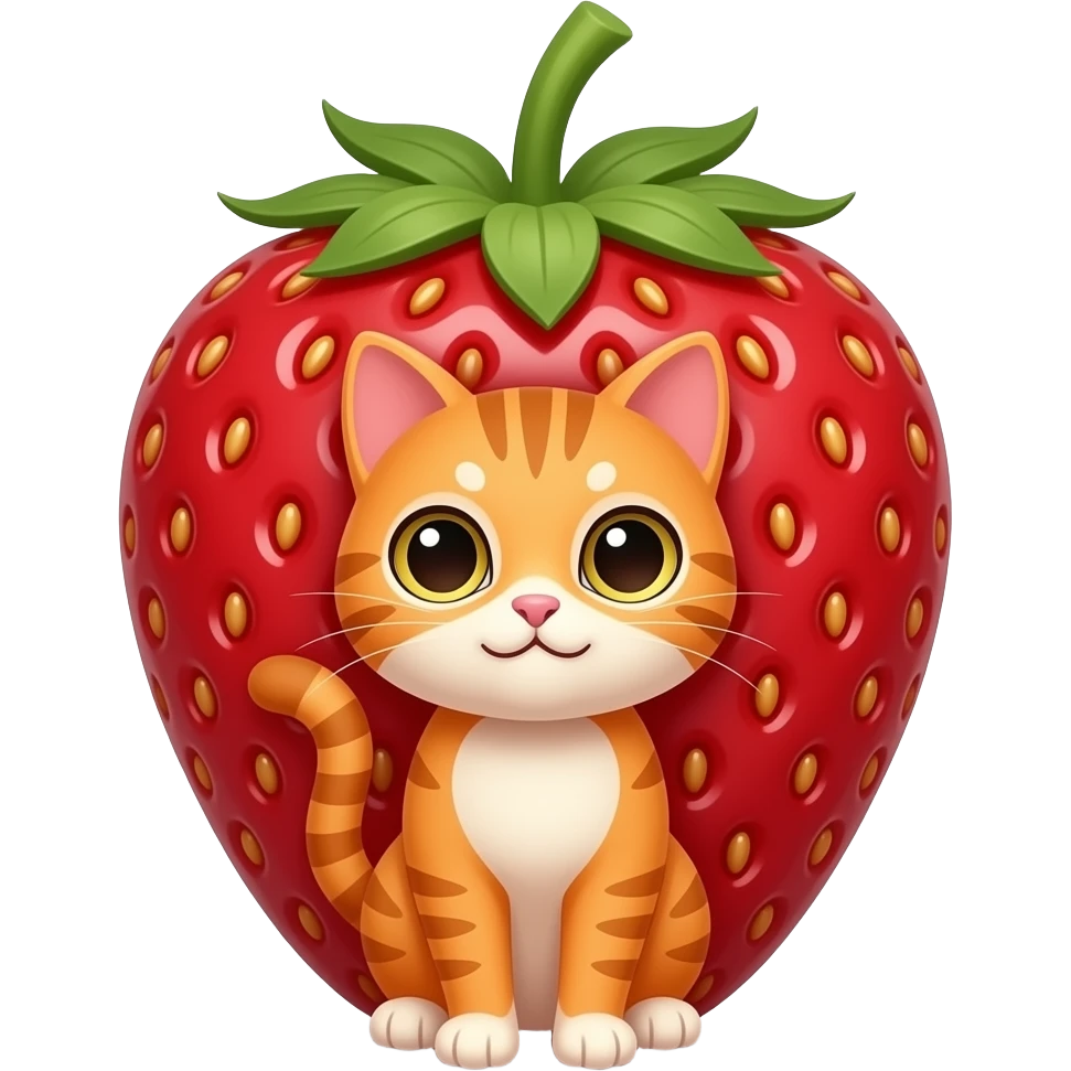 Orange kitten inside strawberry emoji