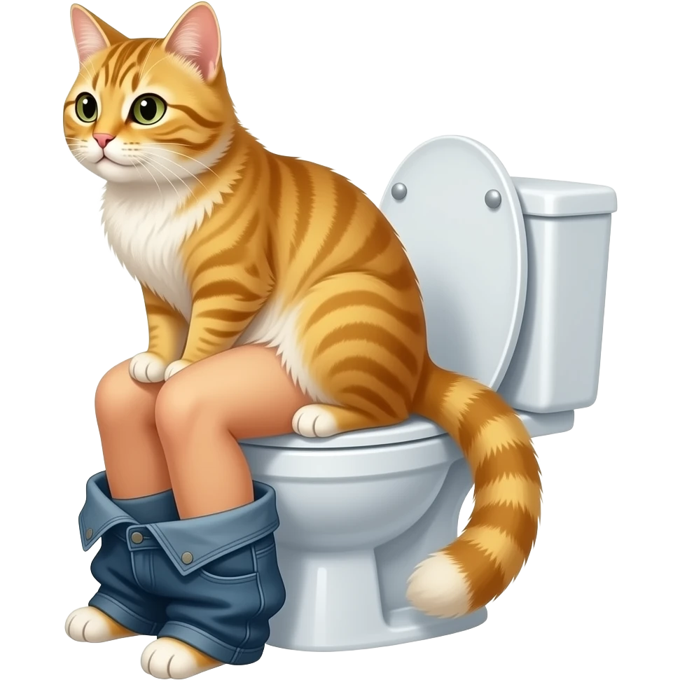 Female diamond gold cat furry sitting on toilet pants down side view emoji