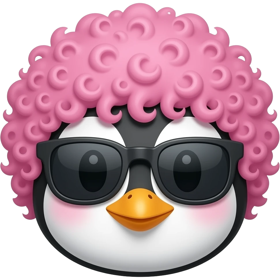 pink curly haired penguin with sunglassess, just face emoji