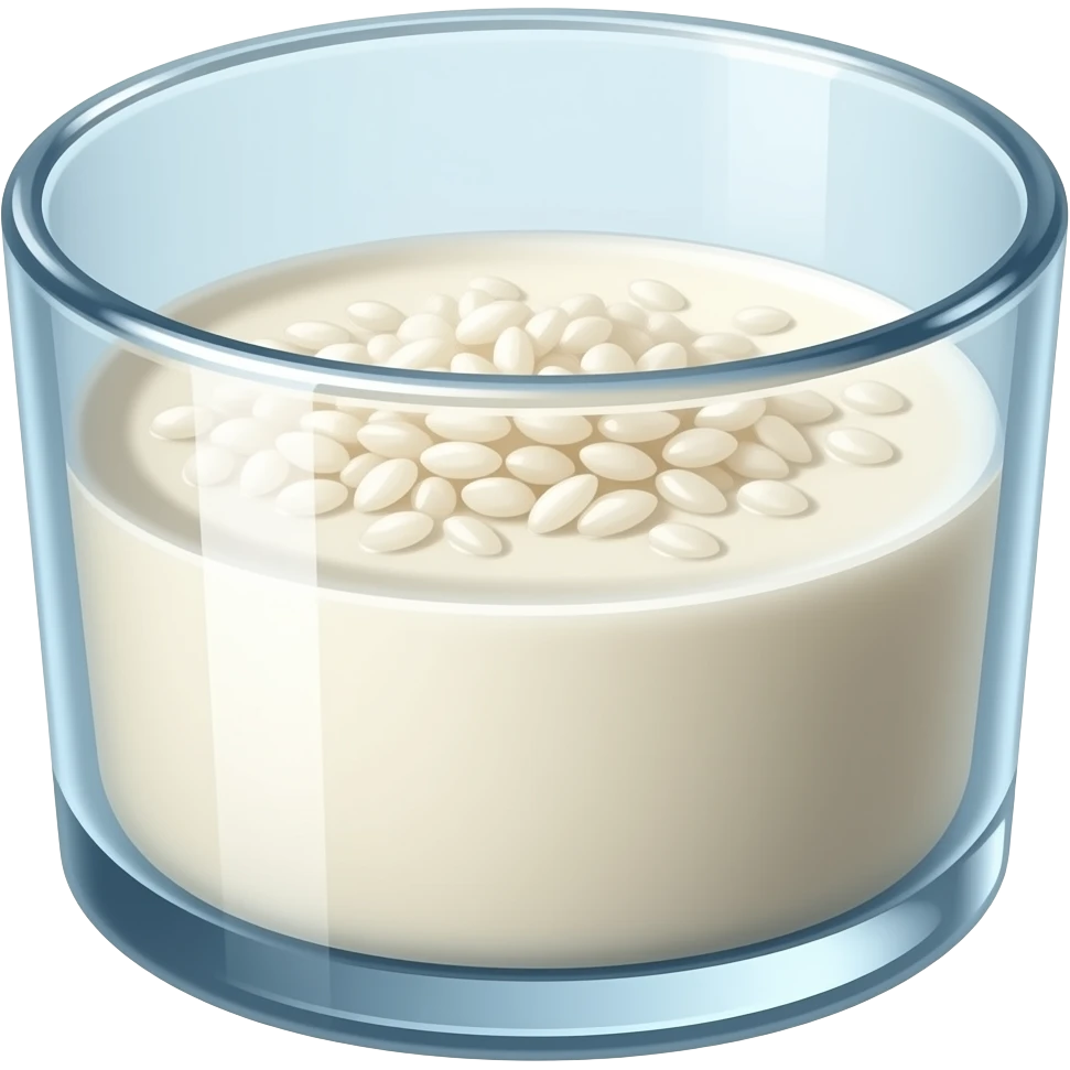 a mix of milk and rice in glass container emoji