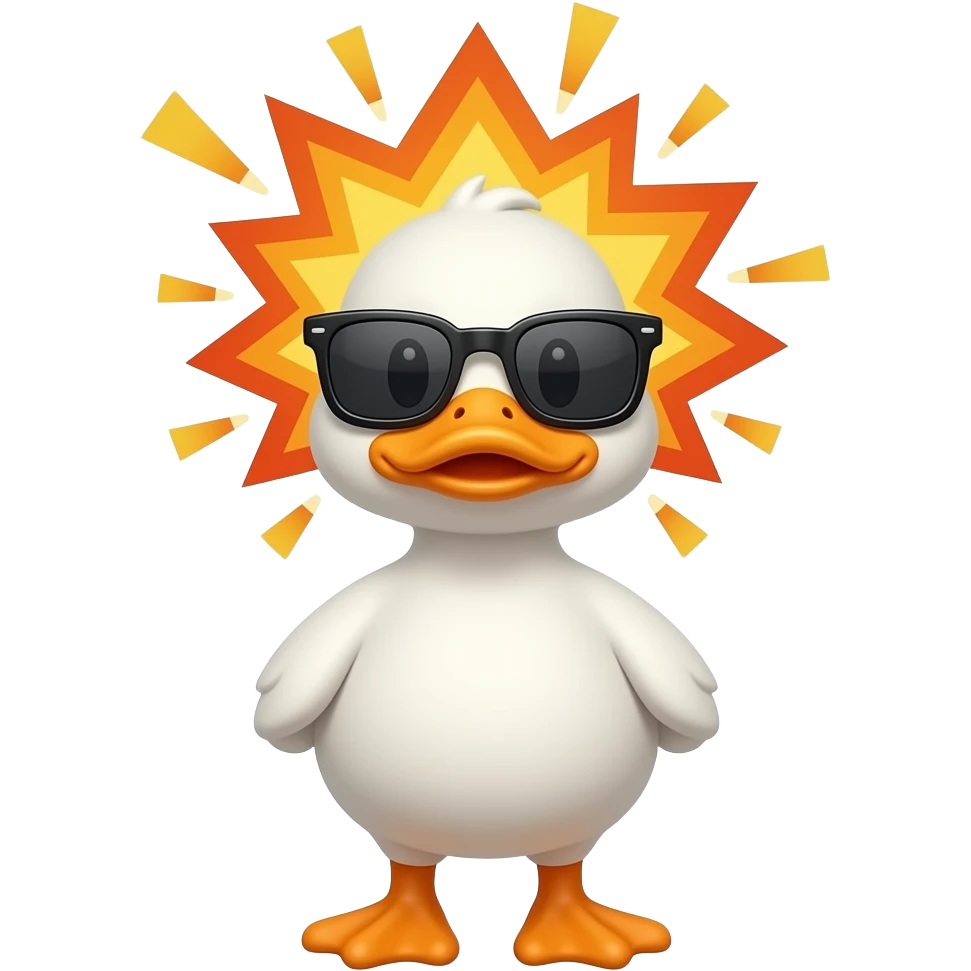 Duck with shnglasses and exploding head emoji