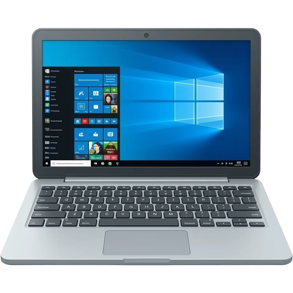 gray laptop with gray keys and windows screen emoji