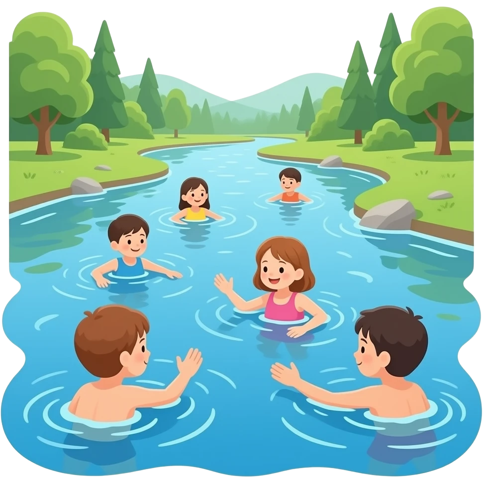 Дети в речке купаются emoji