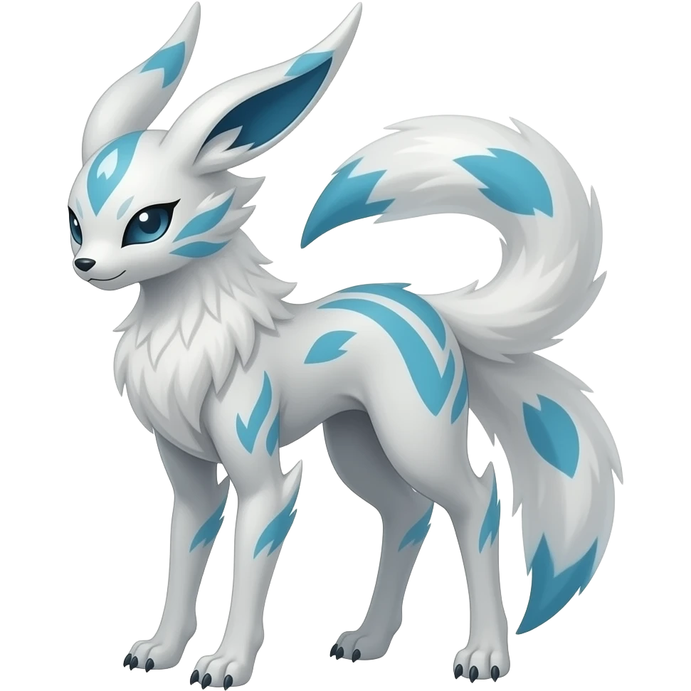 Slim thin lanky scrawny tall elegant oriental feral painted Asian Absol-Glaceon-Sylveon-fusion-hybrid-creature emoji