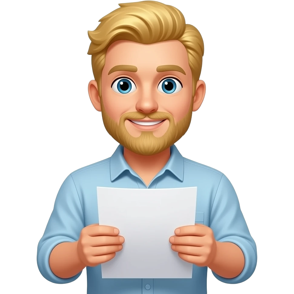 blond hair man with blond beard z kartką papieru emoji