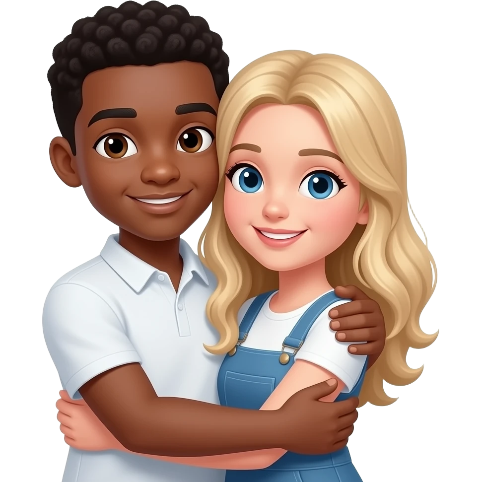 Темнокожий парень и белая девушка обнимаются emoji